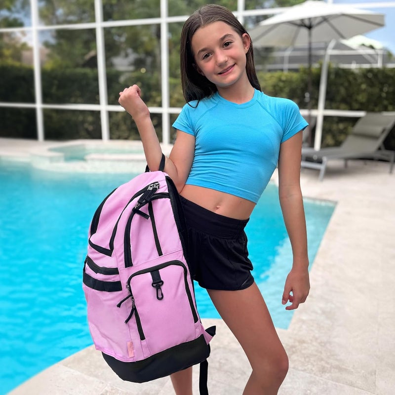 Choco Mocha Swim Backpack Girls, 35L Swimming Bag for Kids with Wet and Dry Compartments, Swim Gear Bag Black Pink - Image 2